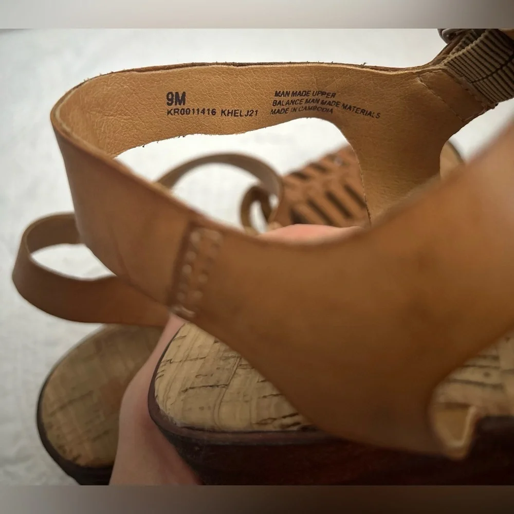 Korks By Kork Ease Marley Brown Wedge Sandals Woven Slingback Comfort Sz 9